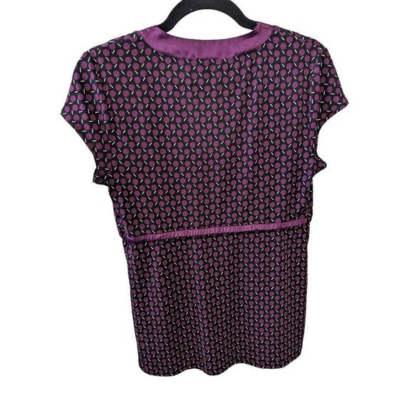 Ann Taylor Factory Women’s Black Purple Short Sleeve with Bow Tie Blouse Women's - Picture 2 of 5
